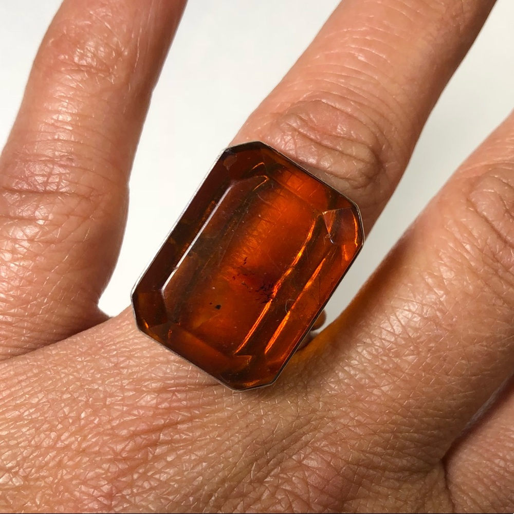 Large Vintage Sterling Amber Ring